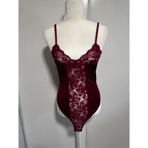 Vintage Bestform Burgundy Velvet Lace Teddy Bodysuit Camisole Full Slip Lingerie